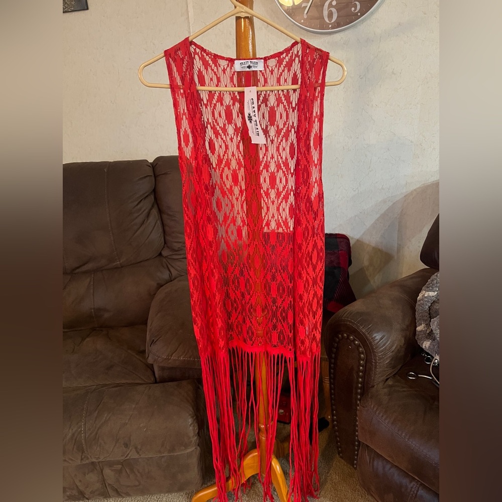 Crazy Train Red Lace Fringe Vest
